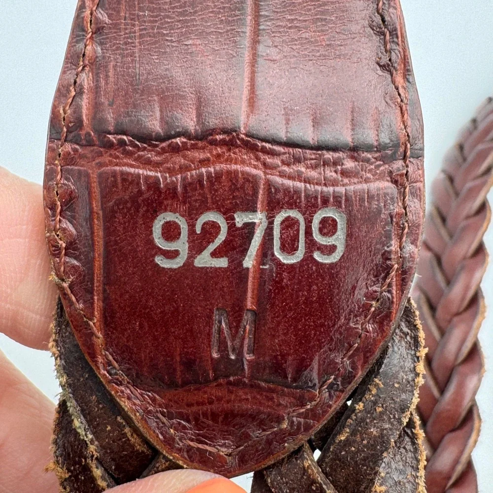 Vintage Brighton Braided Leather Belt 1996 Toggle Brown Womens Med Fits 30-31 in